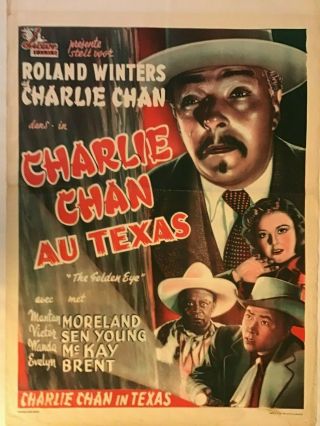 Very Rare " Charlie Chan Au Texas " (aka " The Golden Eye ") Belgium Film Poster 1948