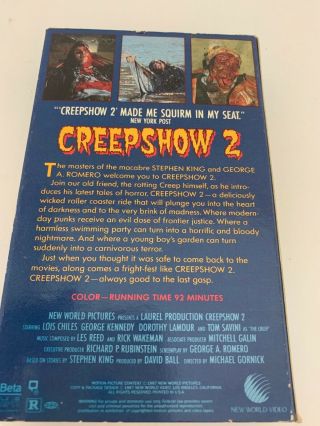 Creepshow 2 1987 World Beta Not VHS Steven King George A Romero Horror RARE 3