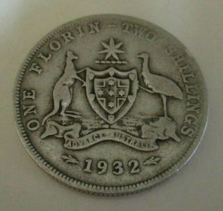 1932 Australian One Florin/two Shillings Coin - Coat Of Arms/george V Circ - Rare
