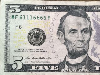 2013 Mf Series $5 Five Dollar Bill Fancy 5 Of A Kind Rare Binary Note Frn Cool