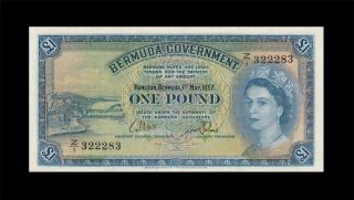 1957 British Colony Bermuda 1 Pound Qeii Rare " Z/1 " ( (gem Unc))