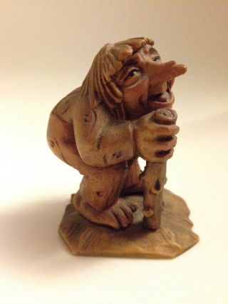Rare Anri 3 " Little People Of The Salvans Series Wood Carving Gnome Troll Figure