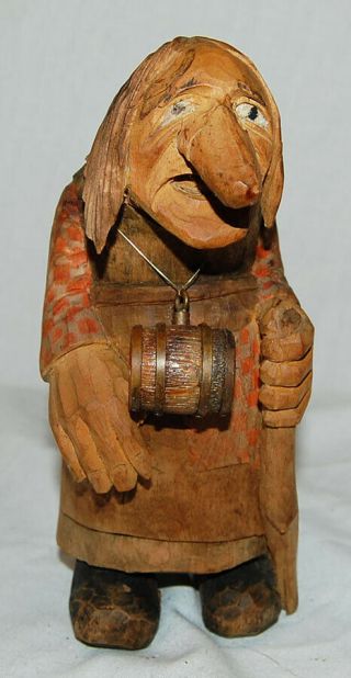 Rare Witch Old Lady Troll - Hand Carved With Whiskey Barrel Around Neck - Rare?