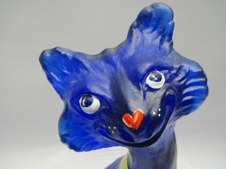 FENTON ALLEY CAT RARE COBALT BLUE SANDED HP,  RIBBON 