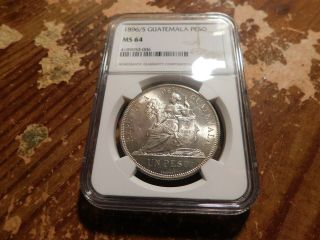 1896/5 Guatemala Peso Overdate Ngc Ms64 Rare White Coin