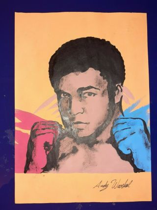 Vintage Andy Warhol Watercolor On Drawing Rare Sugned Paper Muhammad Ali Signed