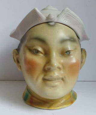 Antique Rare Oriental Man Tobacco Humidor / Tobacco Jar - German Porcelain C1880