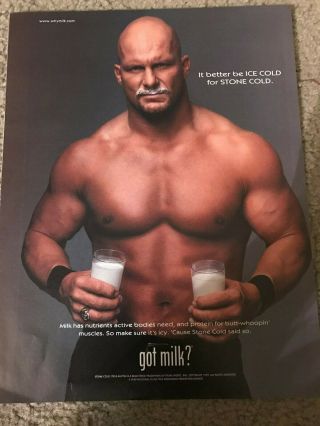 Vintage 1999 Stone Cold Steve Austin Got Milk? Poster Print Ad Wwf Wwe Rare