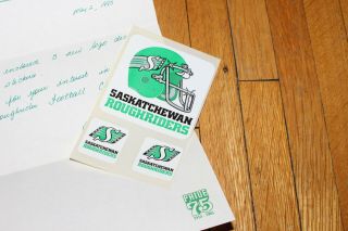 Vtg Saskatchewan Roughriders Sticker Set CFL RARE w Official Hand Written Letter 2
