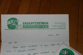 Vtg Saskatchewan Roughriders Sticker Set CFL RARE w Official Hand Written Letter 3
