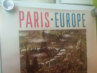 Rare Vintage Pan American Paris Travel Poster
