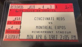 Cincinnati Reds 1987 Opening Day Ticket Stub Yellow Box Rare