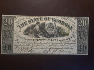 (e - 3277) 1864 State Of Georgia Milledgeville $20 Note - Rare &
