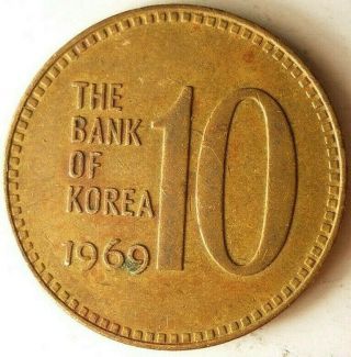 1969 South Korea 10 Won - Rare Type Au - - Korea Bin D