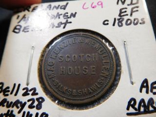 C69 Ireland Belfast C.  1800s Mackenzie & Mcmullen Ae Farthing Token D - 28 Rare
