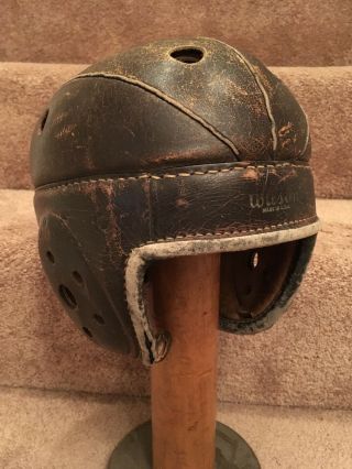 Antique Old Vintage 1930s - 1940s Adult Wilson Very Rare Leather Football Helmet 2