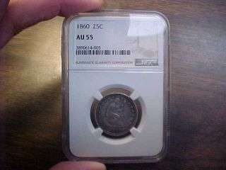 1860 Seated Liberty Quarter Ngc Au 55 Rare Key Date Coin