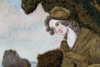 EXTREMELY RARE 18TH C NEEDLEWORK - STUMPWORK & PAINTED PICTURE OF YOUNG WOMAN 7