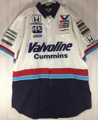 Rare Vintage Racing Valvoline Pit Crew Shirt Sz Xl Sponsor Patches All Over
