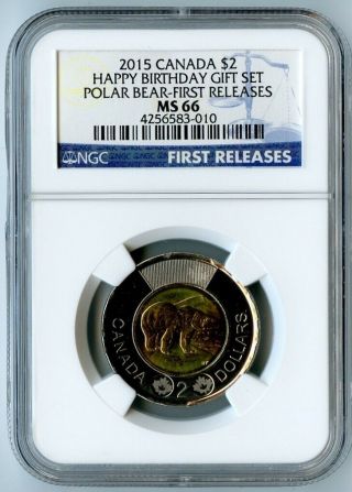 2015 Canada Ngc First Releases Ms66 Happy Birthday Gift Set - Polar Bear $2 Rare