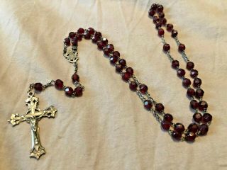 Gorgeous Rare Antique Carmelite Nuns Red Garnet & Sterling Silver Rosary