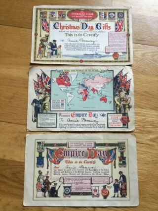 Three X3 Rare Ww1 1915 - 16 Certificates Thanking War Effort To Children