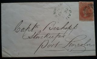 Rare 1857 South Australia Cover Ties 2d Red Imperf 1st S/fce Stamp - Port Lincoln