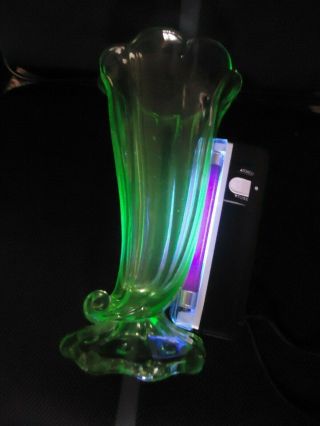 Rare Uranium Glass Horn Of Plenty Vase