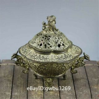 Rare Chinese Bronze Hand - Carved Flowers Lion Lid Incense Burner W Qianlong Mark
