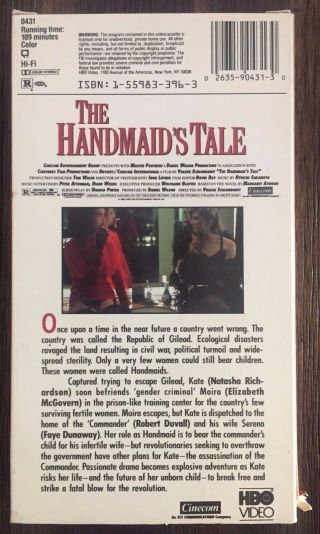 THE HANDMAID ' S TALE VHS (0431,  HBO,  1990) VG RARE 6005 2