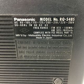 Panasonic RQ - 548S Portable Radio Cassette Recorder Player RARE Vtg 1970s Japan. 6