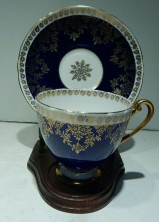 Shelley Cobalt Blue With Gold Floral Design Cup & Saucer - Very Rare Pattern