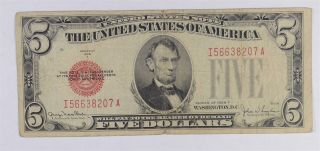 Uncommon 1928 - F $5.  00 Red Seal Us Note - Rare Note 581