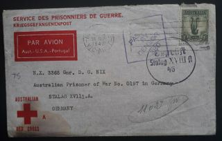 Rare 1942 Australia Red Cross Prisoner Of War Cover Stalag Xv111.  A - 1/ - Stamp