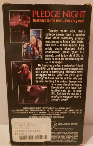 1990 Pledge Night VHS Movie Cult,  Horror,  Gore,  Frat Hazing,  Rare,  and HTF 2