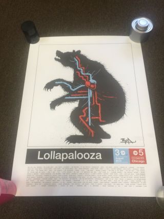 Very Rare 2012 Strong Bear Lollapalooza Concert Festival Poster Print Chicago