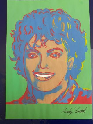 Vintage Andy Warhol Watercolor Drawing On Paper Rare Signed Michael Jackson