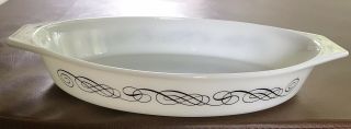 Pyrex Black Scroll Not Divided Oval Promo 1960s Casserole Rare Perfect 1.  5 Qt