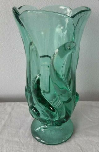 1990 Fenton Art Glass Stylized Vase Sea Mist Green Rare 8 1/2 "
