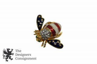 Joan Rivers Rare Enameled Patriotic Bumble Bee Pin Brooch W/ Crystals