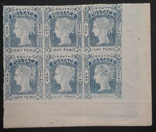 Rare C1888 Nsw Australia Blk 6x8d Blue Laureate Stamps Van Dyke Reprints Mng
