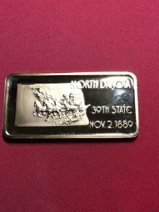 Rare 1 Oz.  999 Silver Art Bar Bismarck North Dakota Stage Coach 39th State I - 7