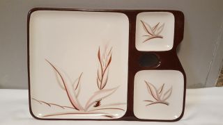 Winfield California Pottery Dragon Flower 3 Compartment Snack Tray Rare Vintage