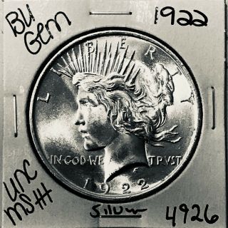 1922 P Bu Gem Peace Silver Dollar Unc Ms,  U.  S.  Rare Coin 4926