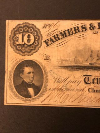 1800 ' s $10 FARMERS & EXCHANGE BANK CHARLESTON SC RARE HIGHER GRADE NOTE PIN HOLE 3