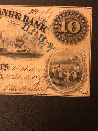 1800 ' s $10 FARMERS & EXCHANGE BANK CHARLESTON SC RARE HIGHER GRADE NOTE PIN HOLE 7