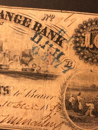 1800 ' s $10 FARMERS & EXCHANGE BANK CHARLESTON SC RARE HIGHER GRADE NOTE PIN HOLE 8
