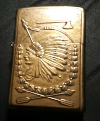 (1) Vintage Rare Collectible Brass Zippo F Xiv Indian Chief Cigarette Lighter