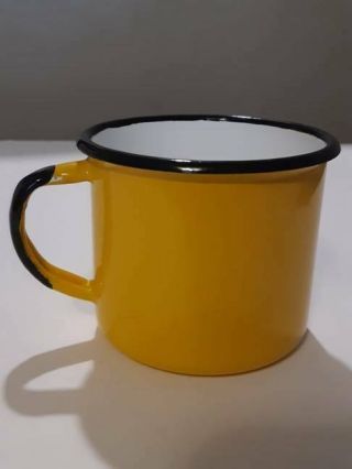 Vtg Rare Sciii Yellow Enamel Tin Coffee Cup Enamelware Made in Poland Universal 5