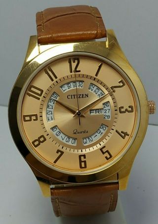Rare Vintage Citizen Quartz D&d Rose Gold Wrist Watch Men 